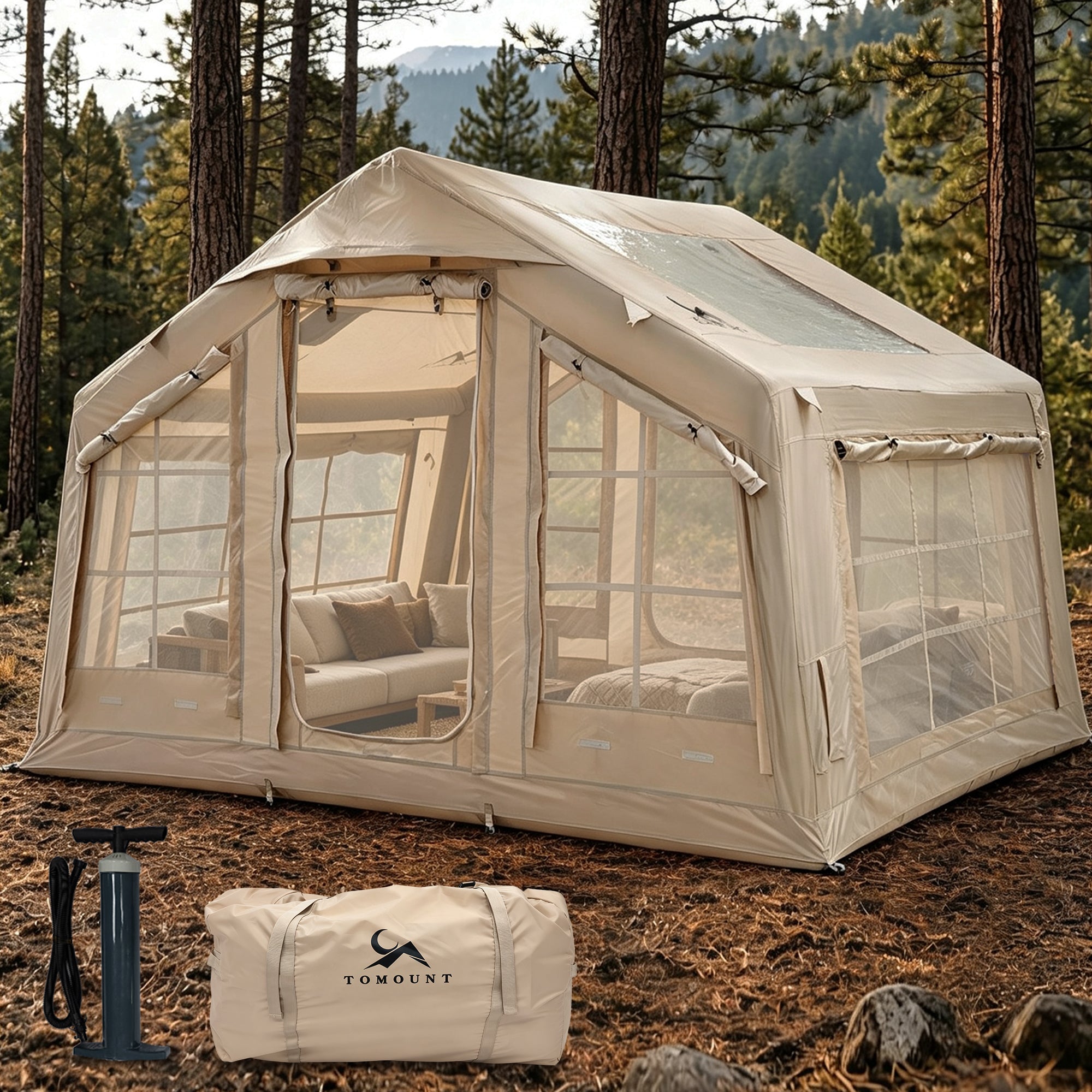 Tomount 3-5 Person Inflatable Cabin Tent with Skylight