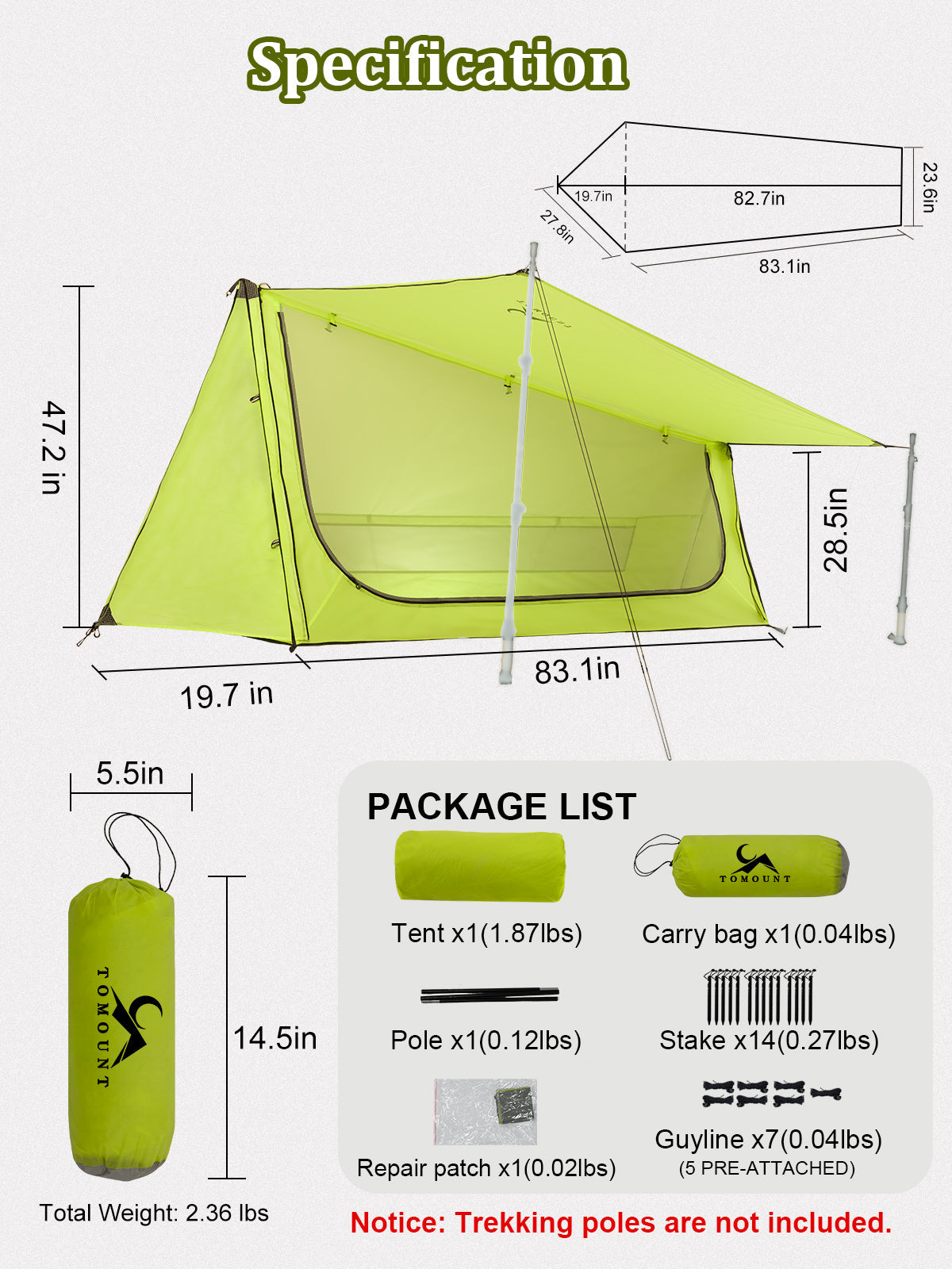 UL-Ridge Ultralight 15D Silnylon Bivy Trekking Pole Tent