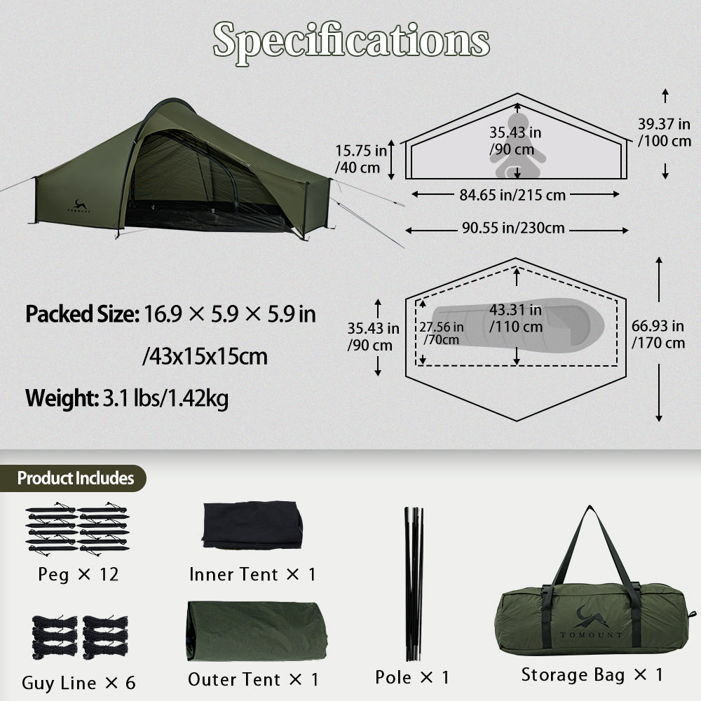 UL-Galle 1.5lb Ultralight 15D Nylon Solo Backpacking Tent