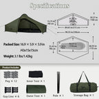 UL-Galle 1.5lb Ultralight 15D Nylon Solo Backpacking Tent
