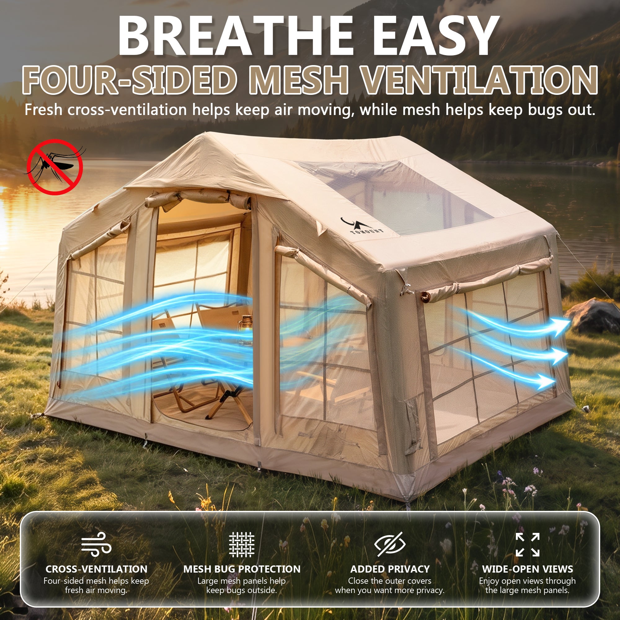 Tomount 3-5 Person Inflatable Cabin Tent with Skylight