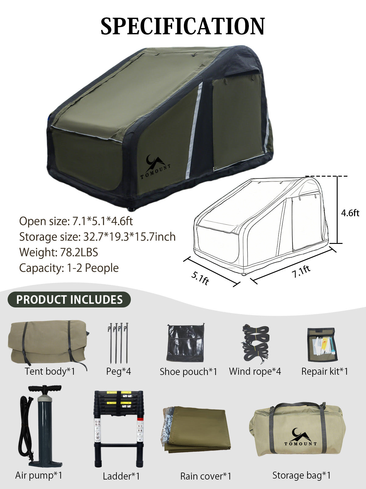 LODGE AIR-ctop Car Tent Blow Up Canvas Roof Tent for Car SUV Jeep Van