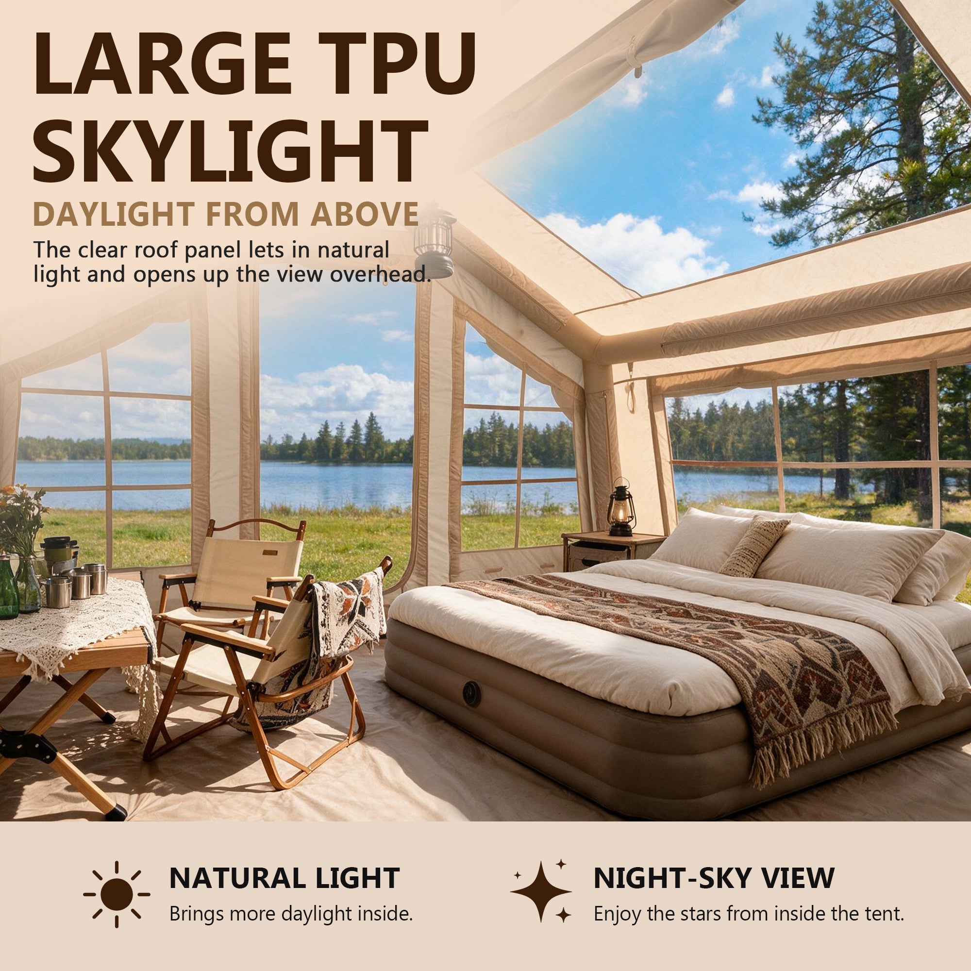 Tomount 3-5 Person Inflatable Cabin Tent with Skylight