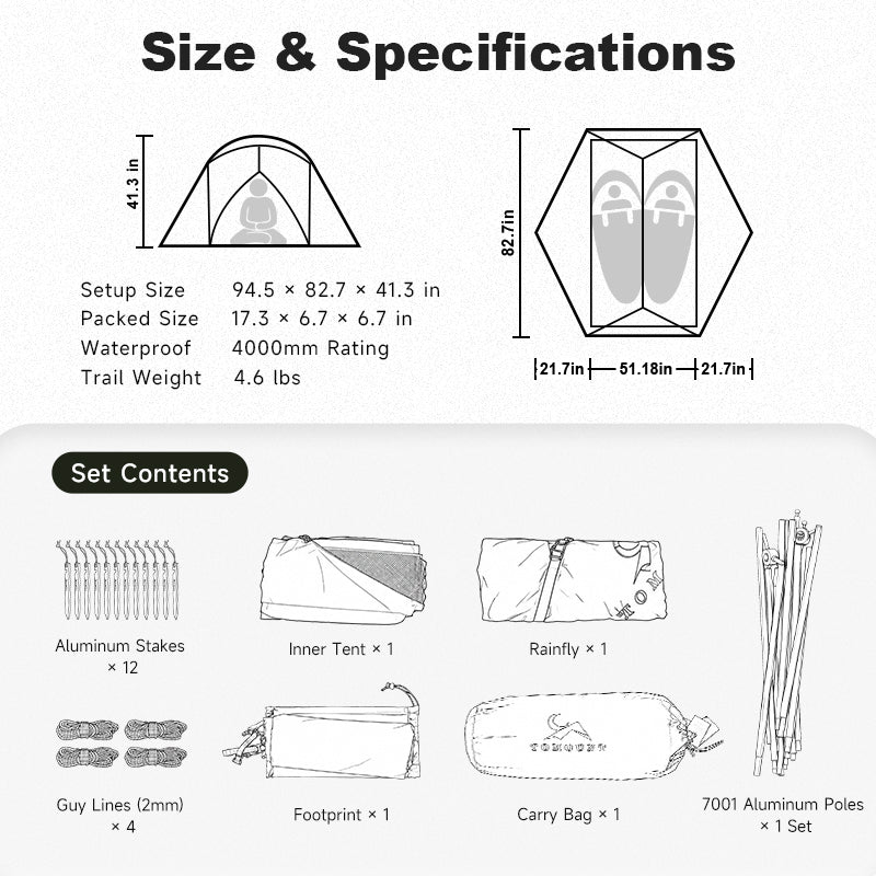 TOMOUNT 1-Person Backpacking Tent – Ultralight Double-Wall