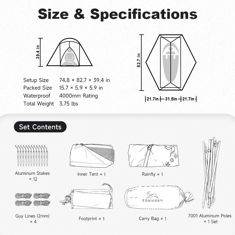 TOMOUNT 1-Person Backpacking Tent – Ultralight Double-Wall