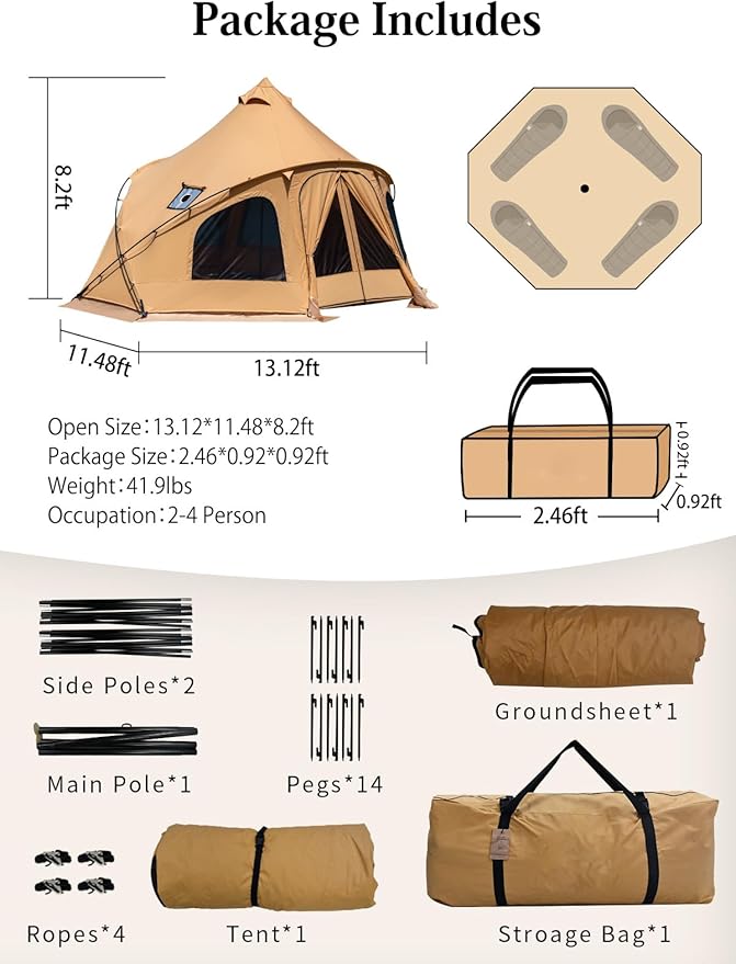 DOMEL-mogura Canvas 4 Person Bell Tent with Stove Jack