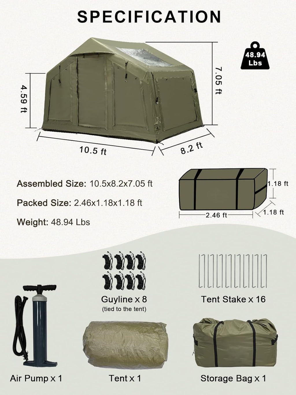 LODGE AIR-8 3-5 Person Air Tent with Skylight