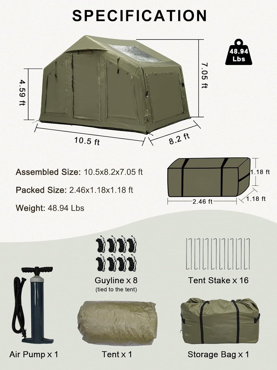 LODGE AIR-8 3-5 Person Air Tent with Skylight