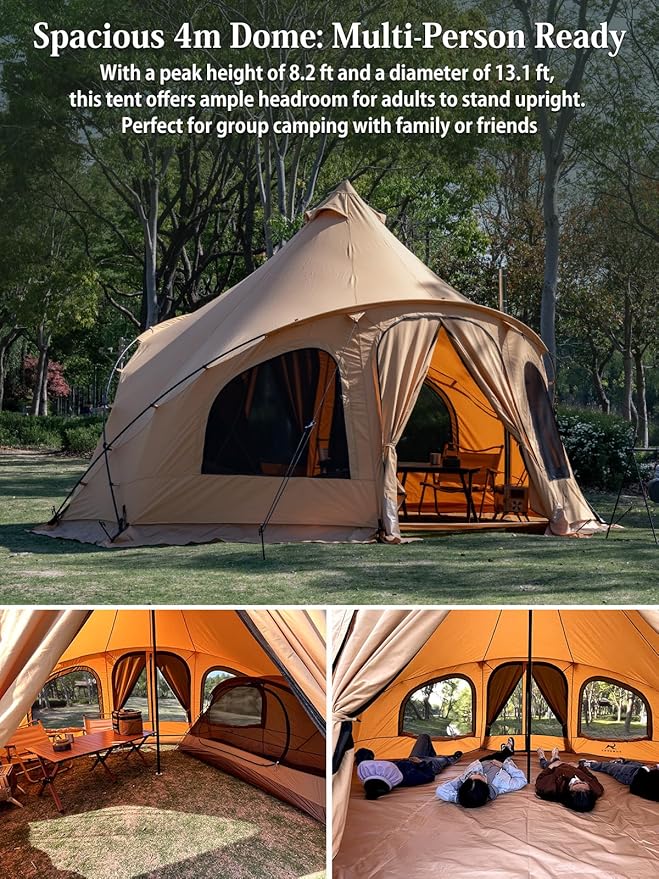 DOMEL-mogura Canvas 4 Person Bell Tent with Stove Jack