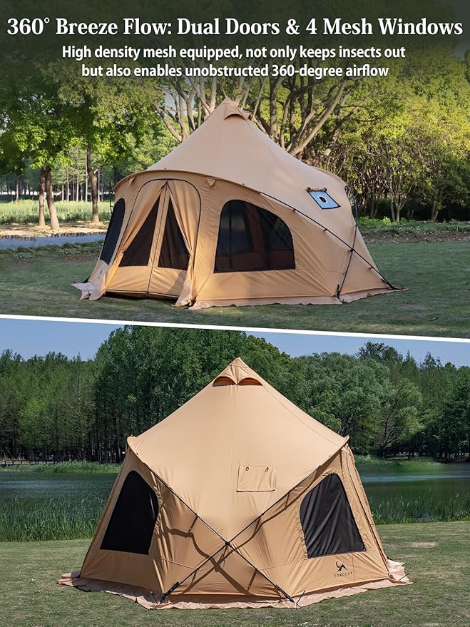 DOMEL-mogura Canvas 4 Person Bell Tent with Stove Jack