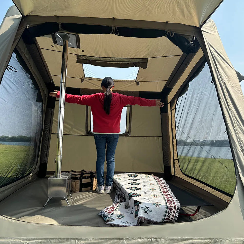 LODGE AIR-8L 3-4 Person Air Tent with Stove Jack