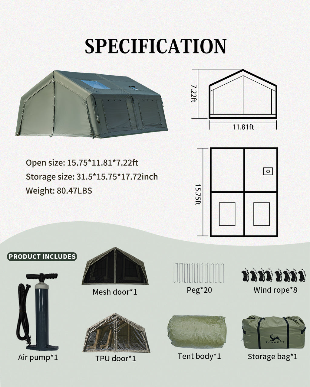 LODGE AIR-17 Luxury Inflatable Canvas Glamping Air Tent