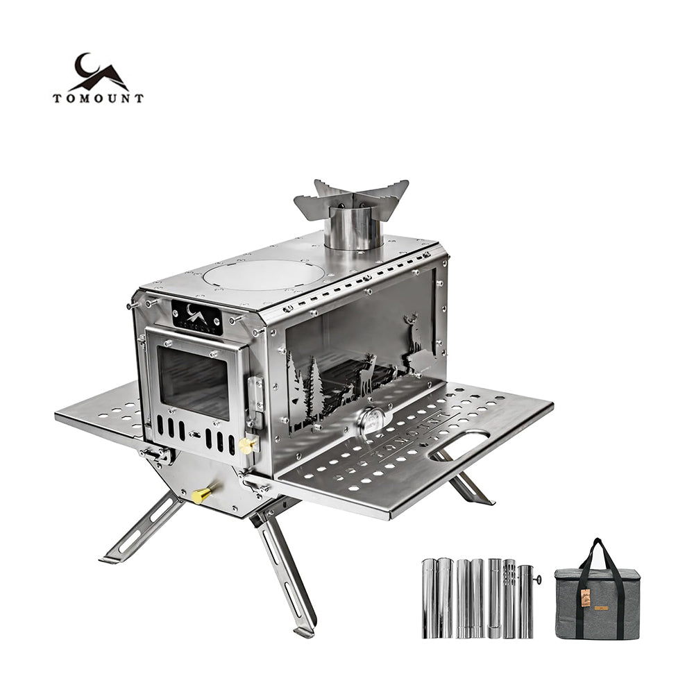 TOMOUNT Wood Burning Hot Tent Stove with Chimney Pipes & Glass Window