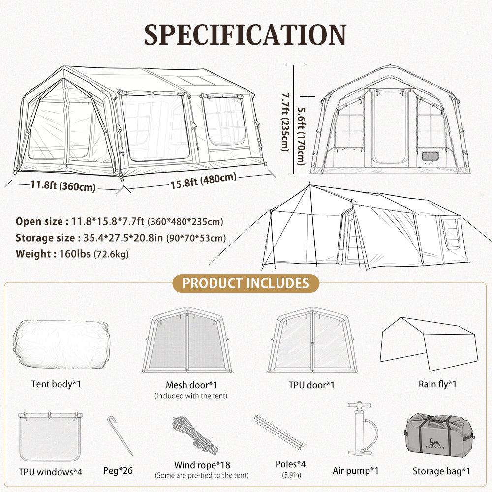 LODGE AIR-17L Luxury Inflatable Canvas Glamping Air Tent