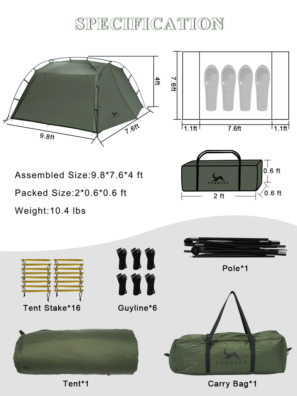 UL-Ourd Lightweight 3 Person Waterproof Backpacking Tent